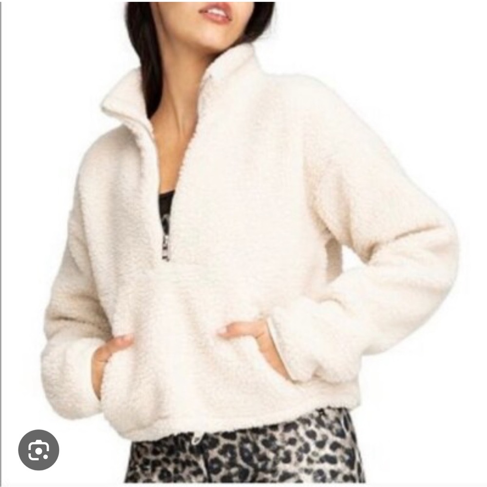 GOOD AMERICAN Sherpa Teddy Pile Quarter Zip Pullover Sweater Jacket SZ Large NEW